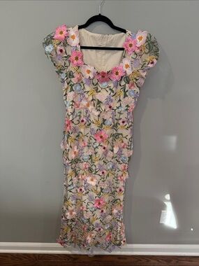 Abundance Embroidered Floral Dress Tag - Pink & Green Floral